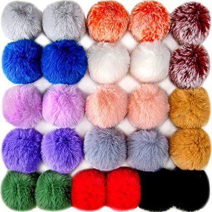 BQTQ 26 Pcs Faux Fur Pom Poms DIY Hat Pompoms with Elastic Loop (13 Colors) - color: Bright Color