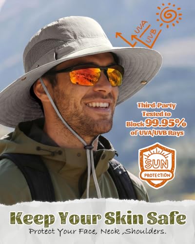 Camptrace Wide Brim Sun Hats for Men Hiking Fishing Outdoor Bucket Hat - color: Light Grey