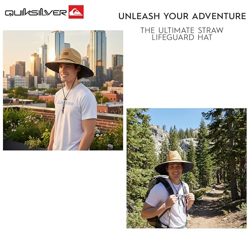 Quiksilver Men's Wide Brim Outdoor Lifeguard Straw Sun Hat - color: Navy, size: Small-Medium