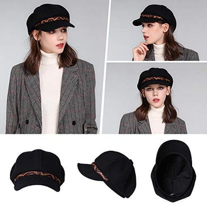 Comhats Women's Wool Winter Warm Newsboy Hats, Fashion Pageboy Beret Cap - color: 91611_black, size: Medium