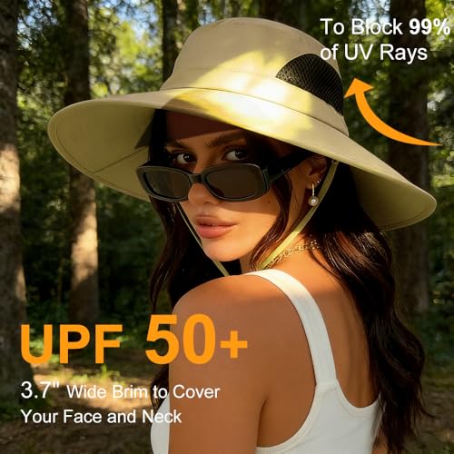DRESHOW Sun Hats for Women Gardening Hat Waterproof Wide Brim Bucket Hat Breathable Mesh Beach Hats Packable Cap UPF 50+ - color: 1 Pack Fishing Hat Style 2: Khaki