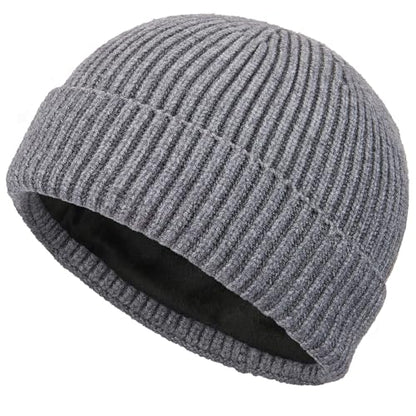 Short Wool Fisherman Beanie for Men Women Fleece Lined Winter Hat - color: 1pcs Gray