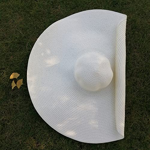 Oversized Beach Sun Hat for Women Foldable Large Wide Brim Hats Packable Roll up Floppy Cap Summer UV Protection Hat - color: White