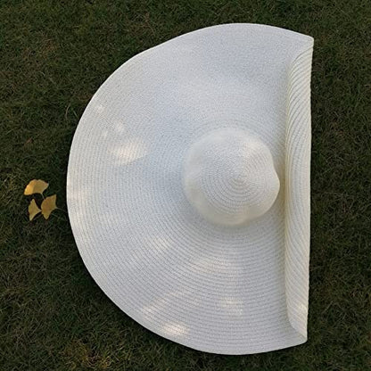 Oversized Beach Sun Hat for Women Foldable Large Wide Brim Hats Packable Roll up Floppy Cap Summer UV Protection Hat - color: White