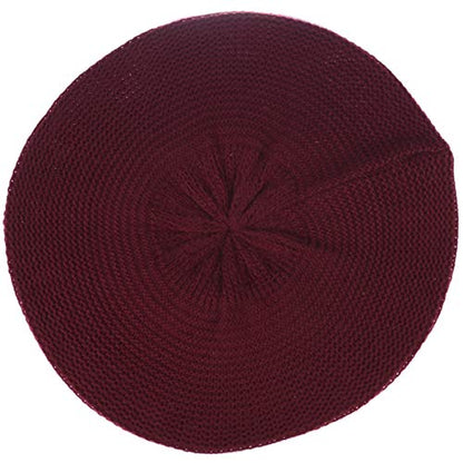 BYOS Chic French Style Lightweight Soft Slouchy Knit Beret Beanie Hat in Solid - color: Burgundy