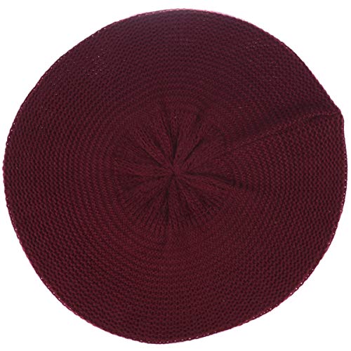 BYOS Chic French Style Lightweight Soft Slouchy Knit Beret Beanie Hat in Solid - color: Burgundy