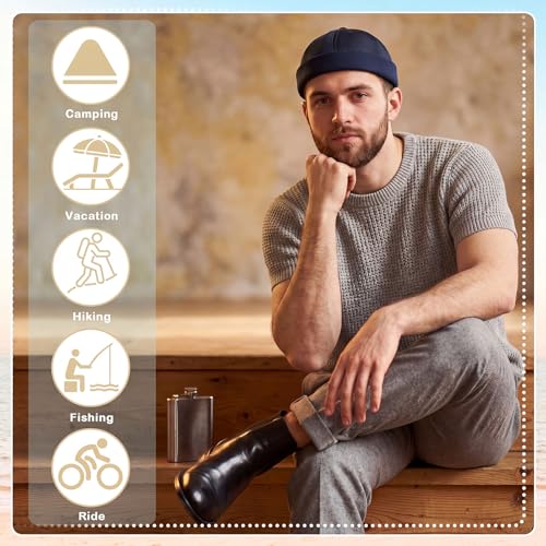 Janmercy 8 Pcs Brimless Hats for Men Adjustable Skullcap Docker Hat Buckle Beanie Cap Wash Cotton No Brim Hats for Men Women - color: Earthy Tones