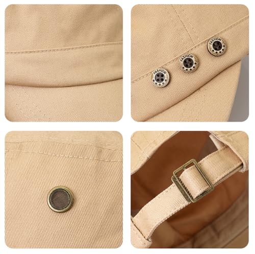 Initlove Cadet Army Cap Military Unisex Flat Top Hat for Men Women - color: 3 Button Beige