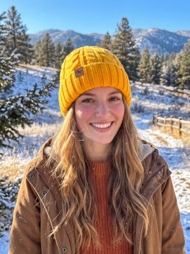 Winter Hats for Women Cable Knit Chunky Skull Cap Fleece Lined Thick Fold Cuff Beanie hat - color: Ginger, style: Wheat Spike