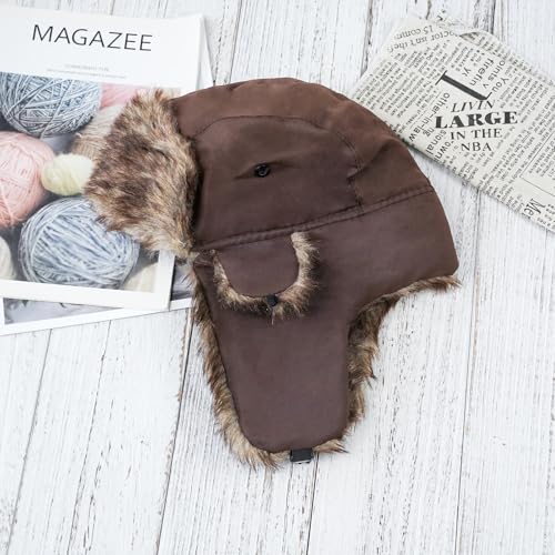 ONWAY Trapper Hat Winter Hats for Women Men with Faux Fur Ear Flaps - color: Coffee