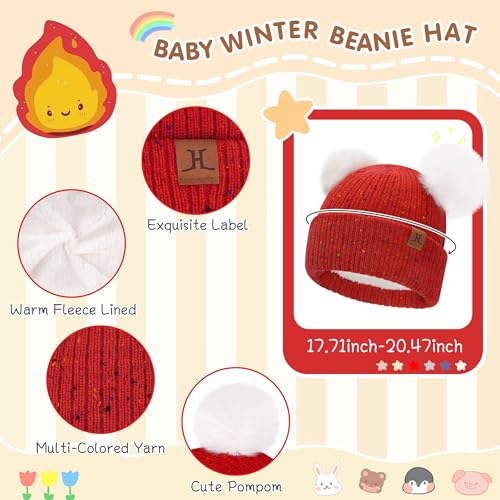 FZ FANTASTIC ZONE Toddler Kids Winter Hat Beanie Pompom Warm Fleece Baby Hats 0-6 12 Months 1 2 3 4 Year Old Girls Boys Gifts - color: Red