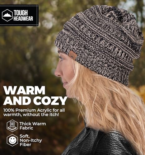 Tough Headwear Slouchy Beanie Hat - Itch-Free Winter Hats for Women - Stretchable Beanies for Women - Acrylic Winter Gear - color: Black Gold Mix