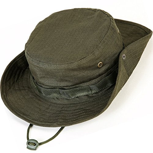 Wide Brim Boonie Hat, Men & Women Top Camo Bucket Hats for Safari Military Beach - color: Army Green