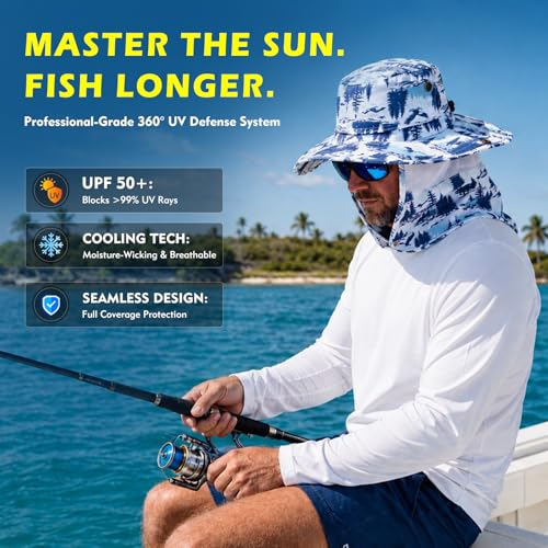 Comhats Sun Hat with Neck Flap for Men, UPF 50+ Wide Brim Cooling Oversized - color: Ripples(white), size: X-Large-XX-Large
