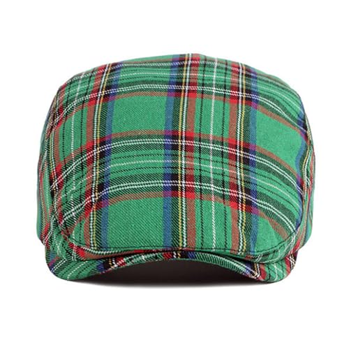 Mens Plaid Newsboy Flat Cap Ivy Gatsby Driving Hunting Cabbie Hat - color: Green-plaid B