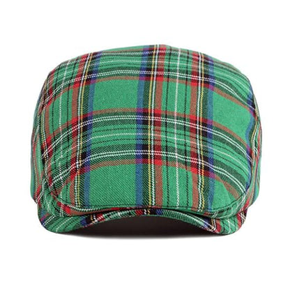 Mens Plaid Newsboy Flat Cap Ivy Gatsby Driving Hunting Cabbie Hat - color: Green-plaid B