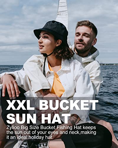 Zylioo XXL Bucket Hat for Big Heads, Reversible Fishing Sun Hat - color: Double-sided Black, size: X-Large-XX-Large