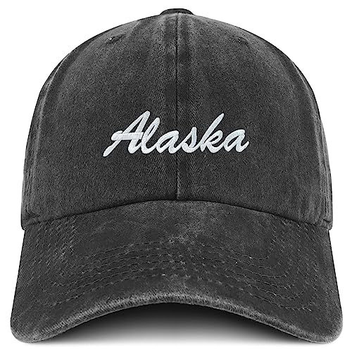 Trendy Apparel Shop Alaska State Embroidered Low Profile Adjustable Cotton Cap - color: Black