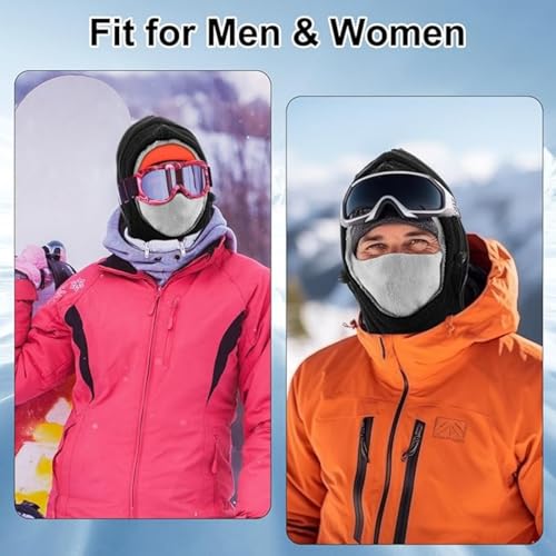 Frienda 2 Pcs Balaclava Ski Mask Windproof Warmer Fleece Adjustable Winter Mask Face Cover for Men Women - color: Black Mixed Grey,wine Red