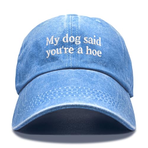 Dog Lover Embroidery Adjustable Classic Washed Distressed Baseball Cap, Dog Lover Cap Gifts for Owner - color: Sky Blue