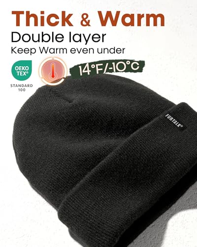 FURTALK Beanie Hat for Men Women Winter Hats for Women Men Soft Warm Unisex Cuffed Beanie Knitted Skull Cap - color: Aa-black