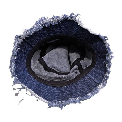 Cotton Denim Distressed Bucket Hat, Sun Hat, Hat for Men and Women - color: Blus
