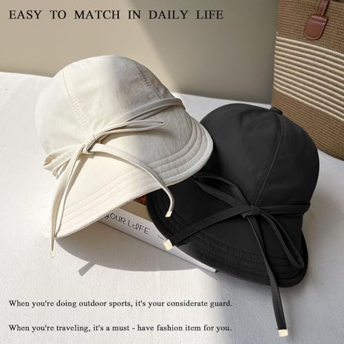Womens Sun Hat Wide Brim UPF 50+ UV Protection Foldable Packable Sun Shield Hat for Women, Ponytail Outdoor Fishing Hat - color: Upgraded Off - White