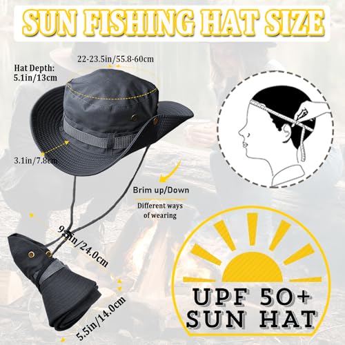 Taeku Sun Hat, Unisex Wide Brim Bucket Hat Sun Protection Cap Breathable Boonie Hat for Fishing Hiking Gardening Safari - color: Grey