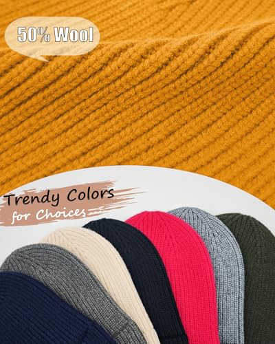 Wool Beanie for Men Women, Seamless Knit Cuffed Warm Winter Hats - color: 1pcs-yellow
