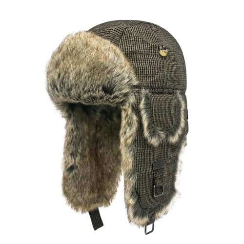Fur Winter Trapper Hat,Wool Faux Fur Aviator Ski Trapper Trooper Pilot Snow Eskimo Hat with Ear Flaps for Men & Women - color: Brown 2, size: Small-Medium