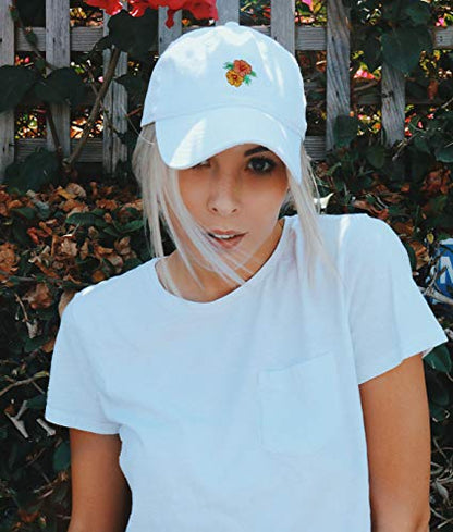 Riot Society Mens Embroidered Adjustable Dad Hat - color: Hibiscus Embroidered (White)