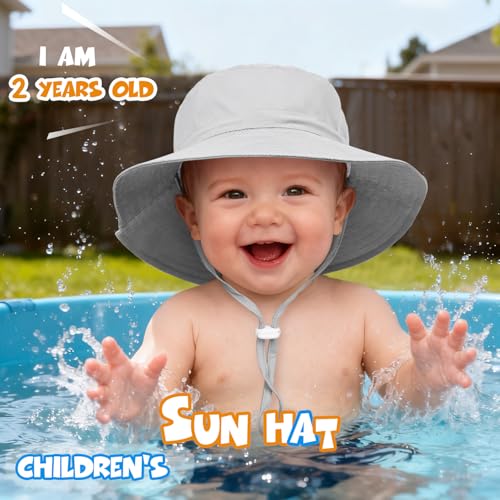 Baby Toddler Sun Hat,Boys Girls Adjustable Bucket Hat for Kids UPF 50+ Sun Protective Child Summer Beach Hats 0-5 Years - color: Gray, size: 2-5T