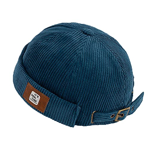 Men Hats Docker Cap Hats Beanie Sailor Cap Worker Hat Rolled Cuff Retro Brimless Hat with Adjustable - color: Dzm92*blue