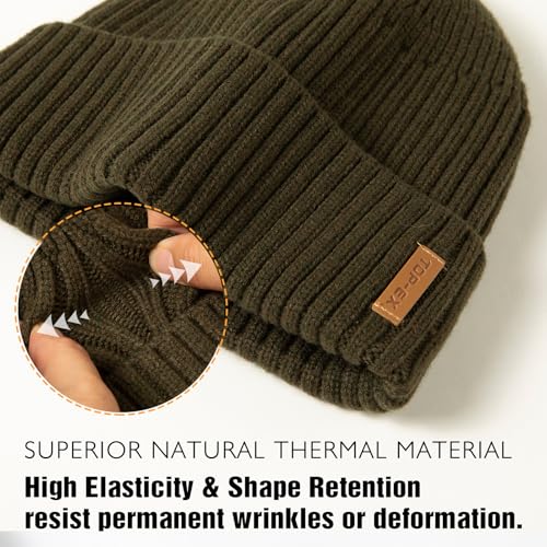 TOP-EX DryKnit™ Waterproof L/XL/XXL Winter Fleece Lined Beanie Hat for Men Women Warm Knit Watch Skull Cap Cold Weather - color: Olive(outland), size: Medium-Large