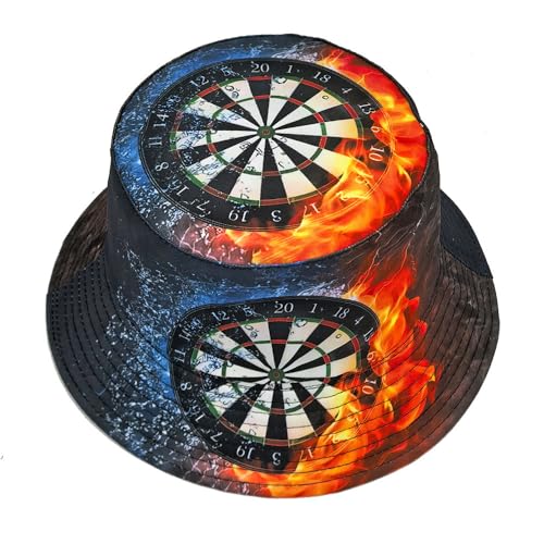 Printed Bucket Hat - Reversible Packable Summer Travel Beach Sun Cap for Men Women Teens - color: Dartboard Fire