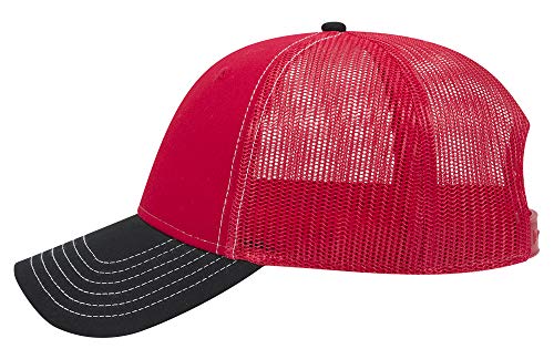 OTTO 6 Panel Low Profile Contrast Vertical Mesh Back Cap - color: Blk/Red/Red
