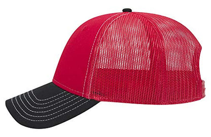 OTTO 6 Panel Low Profile Contrast Vertical Mesh Back Cap - color: Blk/Red/Red