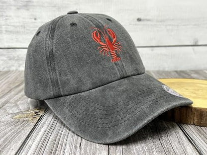 Embroidered Lobster Crawfish Baseball Hats for Men Women - color: Crawfish Lobster (Washed Black)