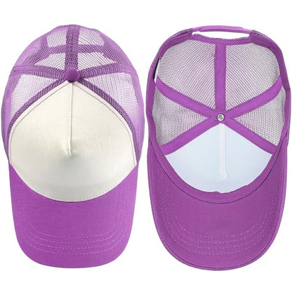 Falari 12 Pack Bulk Wholesale Mesh Trucker Hats 5 Panel and 6 Panel Baseball Caps for Men and Women - color: 5 Panel - Lavender