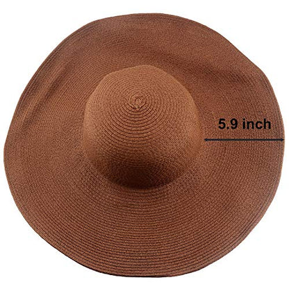 Wide Brim Roll-up Big Beautiful Solid Color Floppy Hat - color: Brown
