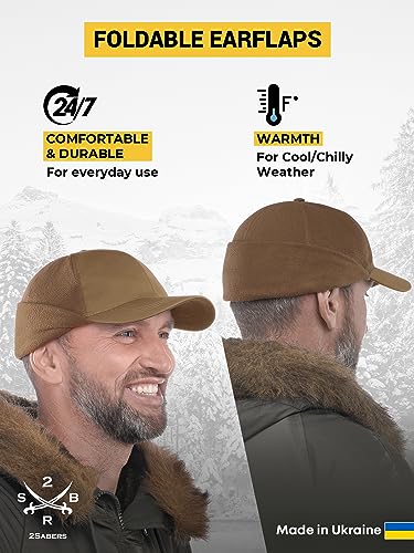 2SBR 2SABERS Mens Winter Hat with Earflaps and Visor - Warm Trucker Baseball Cap Hat - color: Coyote, size: X-Large