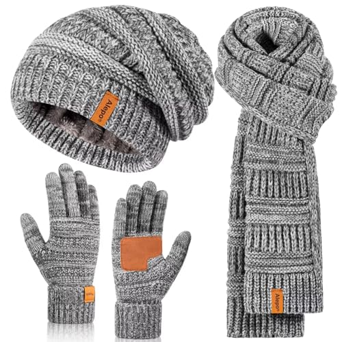 Winter Beanie Hat Scarf Gloves Set for Women, Slouchy Beanie Long Scarf Touchscreen Gloves, Warm 3 in 1 Set - color: Multicolor-04