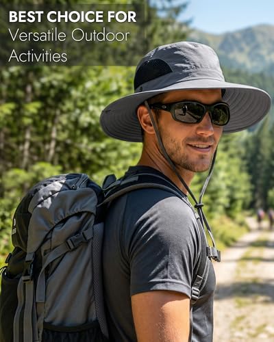 Sun Hats for Men Women UV Sun Protection Waterproof Wide Brim Bucket Hat - color: Darkgrey