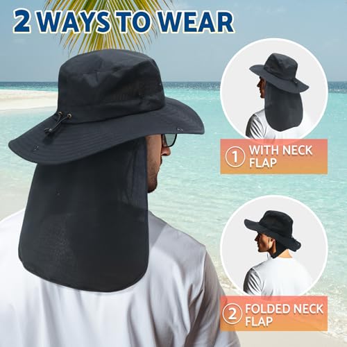 NPJY Sun Fishing Hats with Neck Flap for Men Women UV Sun Protection - color: Pure Blue(with Neck Flap)