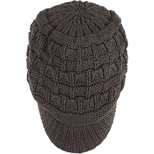 BYOS Womens Winter Chic Cable Warm Fleece Lined Crochet Knit Hat W/Visor Newsboy Cabbie Cap - color: Basket Woven-charcoal Gray