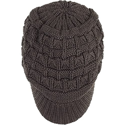 BYOS Womens Winter Chic Cable Warm Fleece Lined Crochet Knit Hat W/Visor Newsboy Cabbie Cap - color: Basket Woven-charcoal Gray