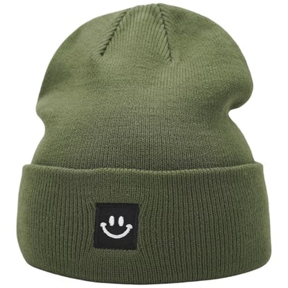 55cube Unisex Winter Beanie Hats Warm Thick Knit Cuffed Skullcaps - color: Solid Olive Green