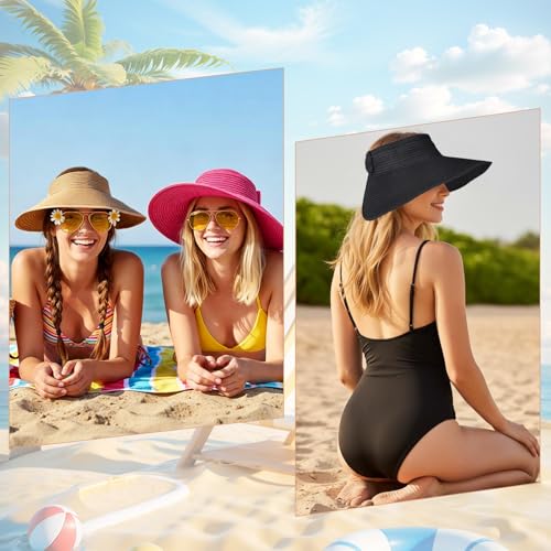 Foldable Straw Sun Visor Hats for Women Wide Brim Beach - color: Hot Pink, Khaki, Black, Pink