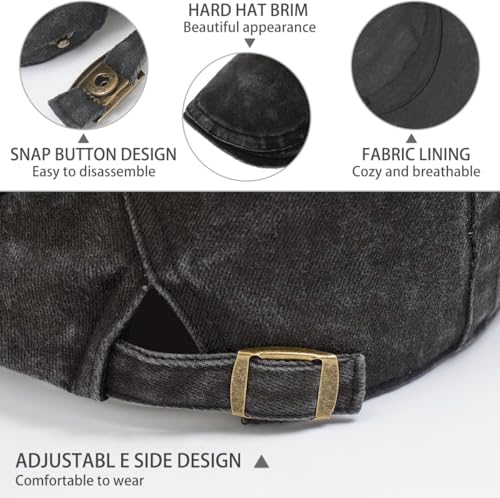 Initlove Mens Newsboy Cap Washed Beret Ivy Hat Flat Hats for Cabbie Driving - color: Black + Navy