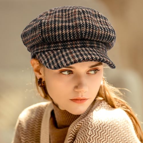 Newsboy Caps for Women Classic Beret Hats Autumn Winter Cap - color: B-black